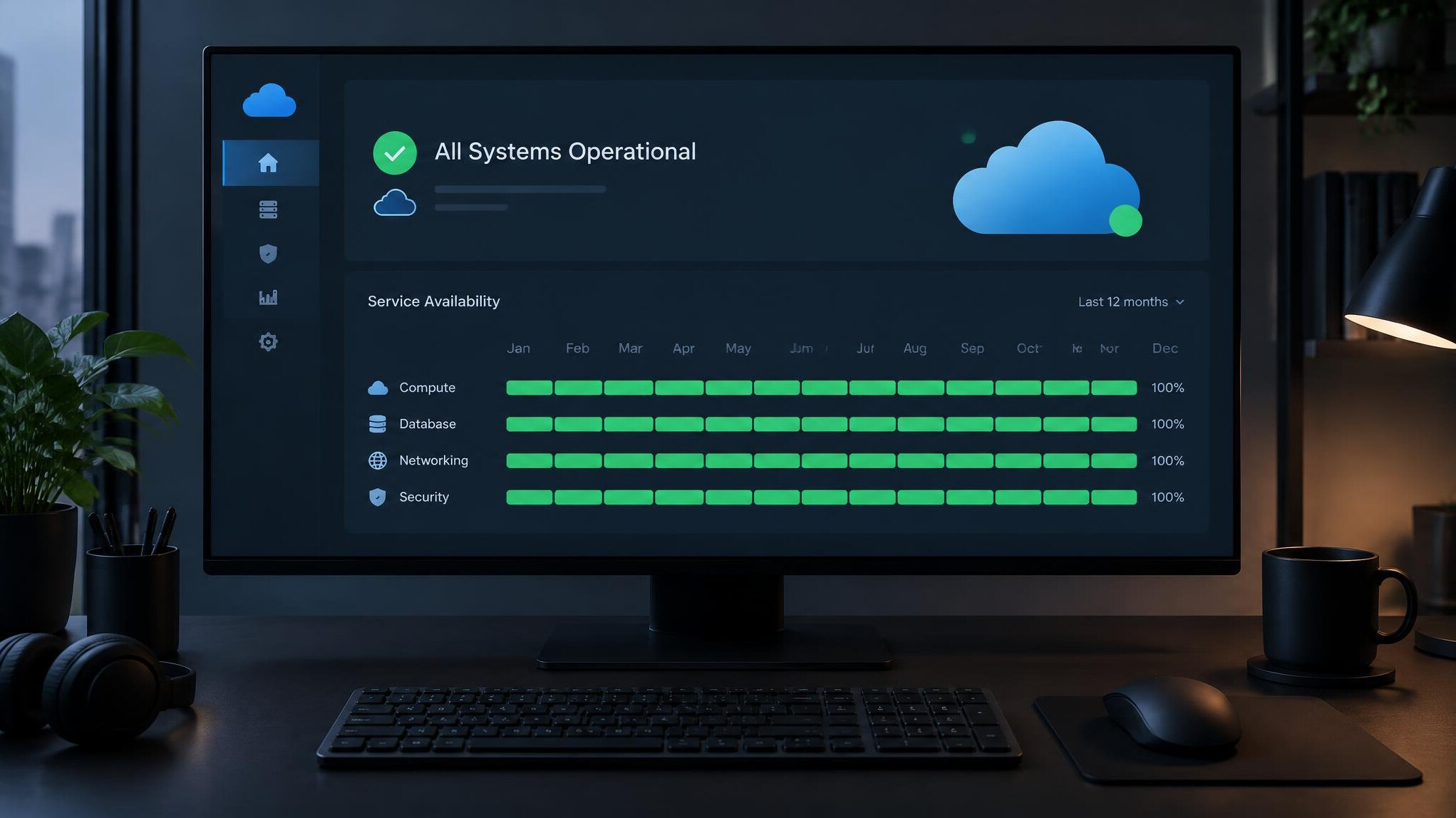 Cloud service status page interface on a monitor