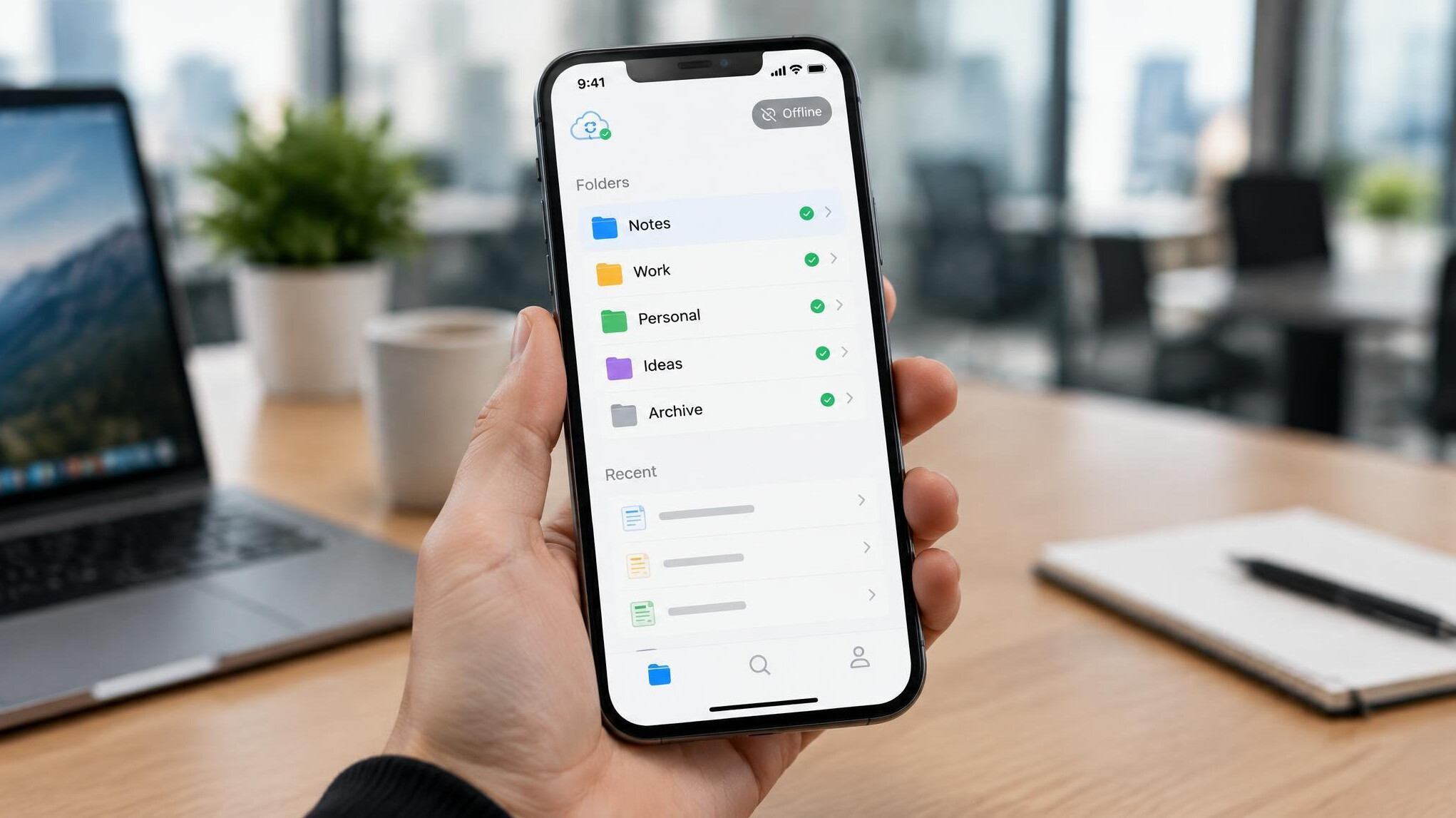 Smartphone with offline sync mobile app interface