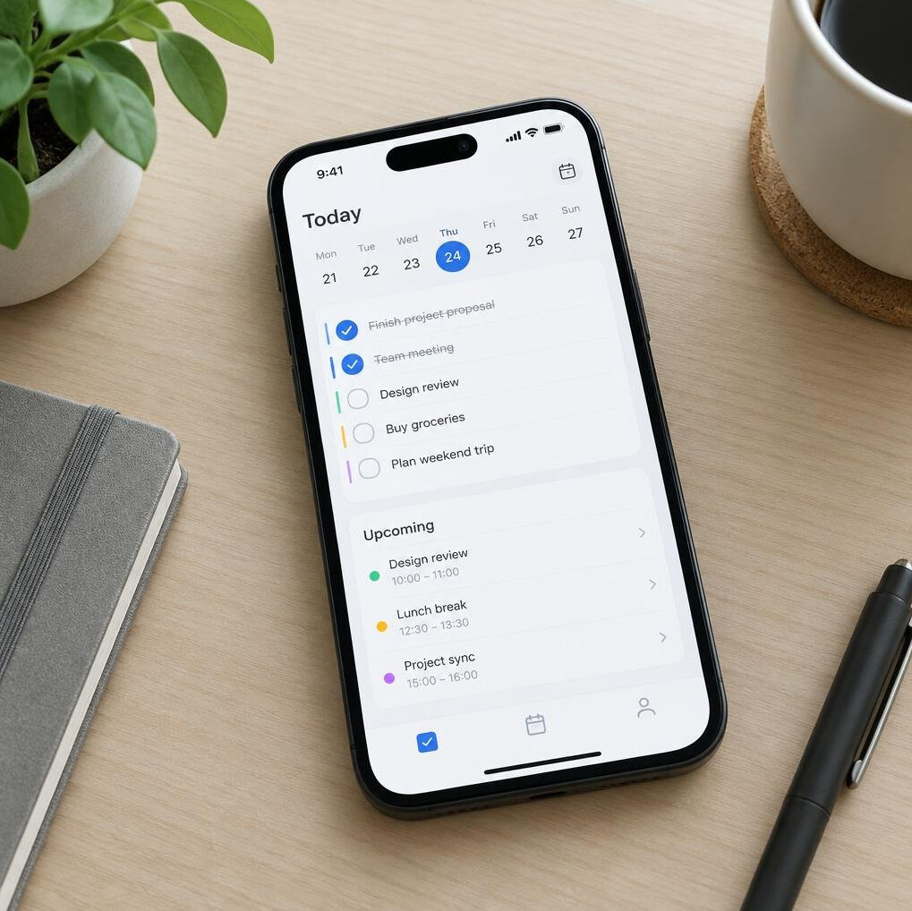 Smartphone showing a mobile app interface with task list