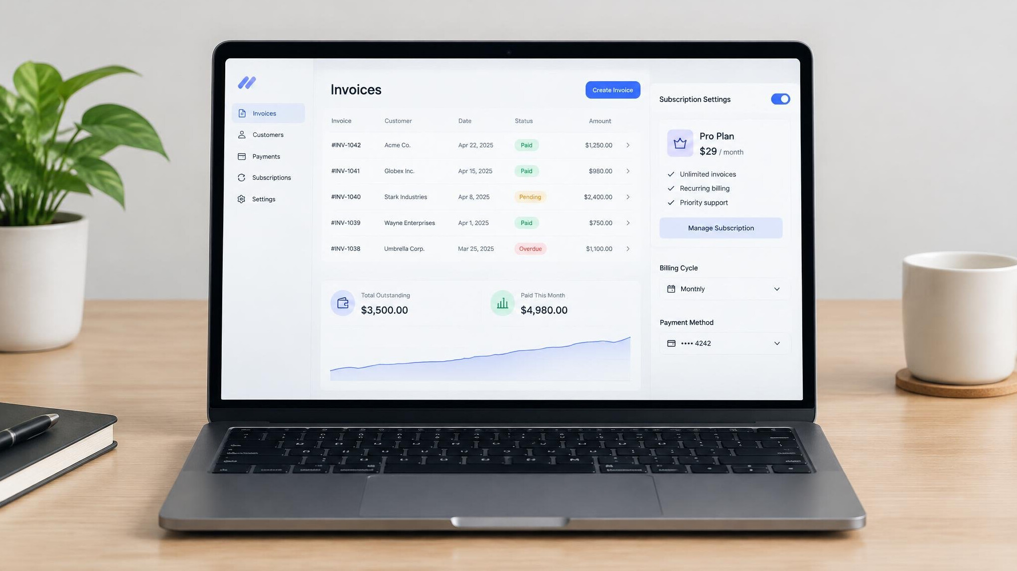 Invoicing software interface open on a laptop
